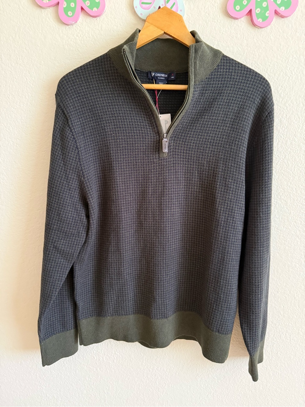 NWT Cremieux Zip-Neck Sweater in Olive Green and Charcoal Size M